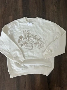 Gap Disney Cream Crewneck Sweatshirt Mickey Minnie Donald Daisy Pluto Goofy M T - Picture 1 of 6