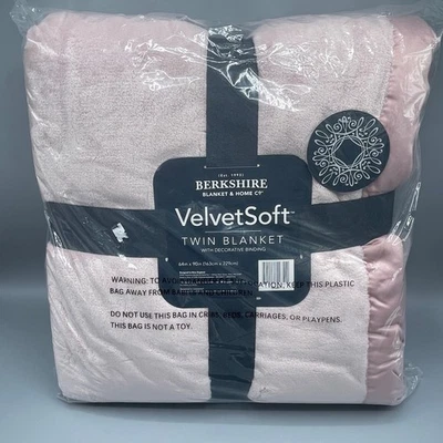 TWIN Berkshire Blush Pink Velvet Soft Blanket W/Edging Sz 64” X 90” New - Image 1 of 4
