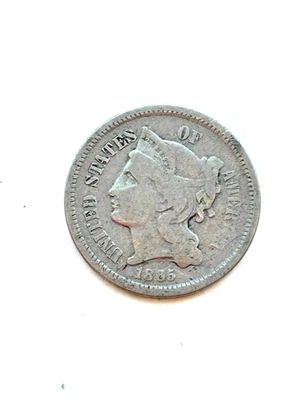 1865 Three Cent Nickel Nice OBSOLETE Civil War Year U.S. 3c - Image 1 of 2