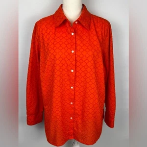 Talbots Eyelet Embroidered Shirt Tunic Red Orange Long Sleeves Button Up Size 1X - Picture 1 of 9
