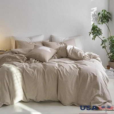 Juego de funda nórdica king de algodón suave ropa de cama a rayas fácil cuidado cómodo nuevo Foto 1 de 4