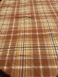Vintage 56” Round Cotton TABLECLOTH Tan Orange Yellow PLAID Fall Autumn - Picture 1 of 8