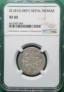 SE1819 (1897) NEPAL 1 MOHAR SILVER  NGC XF 45 - Picture 1 of 4