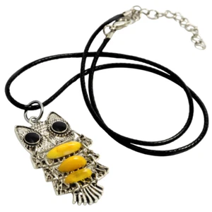 Genuine Baltic Amber Necklace, Owl Pendant - Handmade Polished Amber, Unisex - Picture 1 of 17