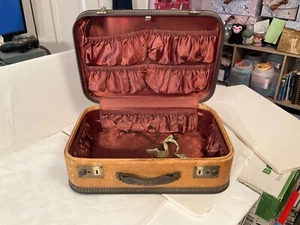 Vintage US Luggage Pockets Brass Clip Locks Travel Bag Suitcase Hard 1960s 1950s - Picture 1 of 24