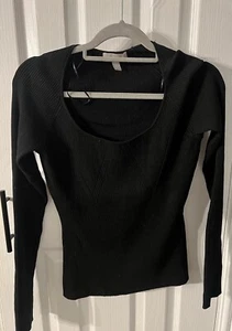H&M Rib Knit Scoop Neck Top Long Sleeve Size large New black Viscose Blend - Picture 1 of 6