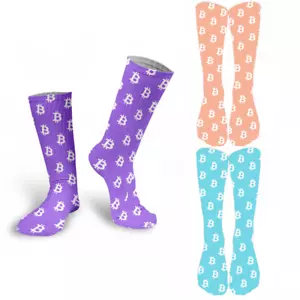 3x Bitcoin Socken Lang – Mehrfarbig - Universal Größe - Lila, Grau und Rosa - Bild 1 von 2