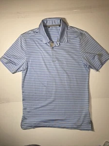 Adidas Golf Shirt Men Sz S Light Blue White Stripe Performance Stretch Polo EUC - Picture 1 of 6