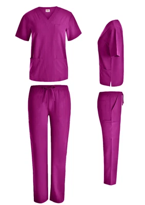 Unisex STRETCH  Scrub Sets Solid V-Neck Top Cargo Pant Men Women Nursing Uniform - Image 1 of 4