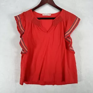 Ellison Top Womens S Red Embroidered Boho Oaxacan Tunic Blouse Flutter Sleeve - Picture 1 of 11