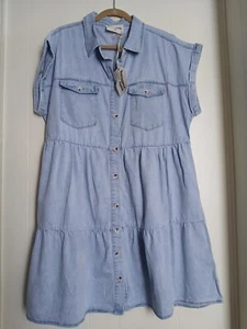 SAVANNA JANE Womens Blue Jean Ruffle Button Up Midi Dress Size 1X New - Picture 1 of 9