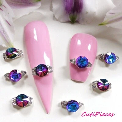 3D Nail Art Black Pink Blue Purple Silver Rhinestone Gem Half Rings Alloy Metal - Image 1 of 4