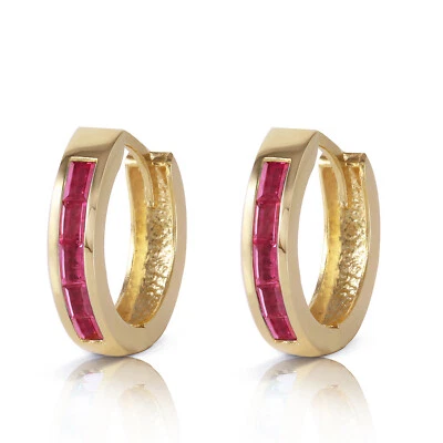 1.3 Carat 14K Solid Gold Hoop Earrings Natural Ruby - Image 1 of 4