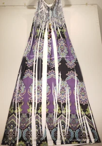 CHELSEA Maxi Dress Medium Smocked Flowy Long Stretch Floral Batik Paisley Boho - Picture 1 of 12