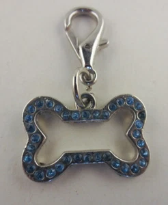 Silvertone Blue Rhinestone Dog Collar or Bracelet Accessory Clip On Charm - Picture 1 of 2