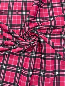 Fuchsia New Age Plaid - Design Spandex Fabric 4 Way Stretch By Yard - Picture 1 of 3