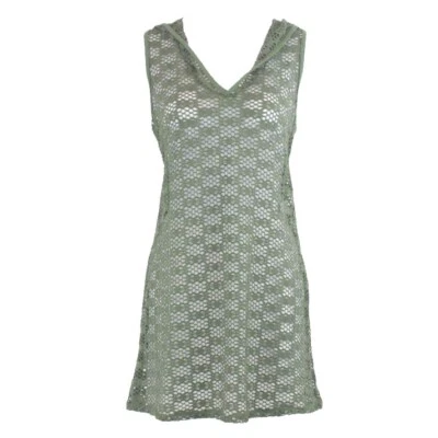 Athena Sz S Olive Lace Net Hooded V-Neck Nylon Spandex Cover Up - Image 1 of 4