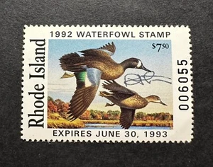 WTDstamps - 1992 RHODE ISLAND - State Duck Stamp - Mint OG NH **ARTIST SIGNED** - Picture 1 of 2