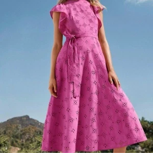 Ann Taylor Eyelet Flutter Sleeve Midi Dress Size 6 - Picture 1 of 12