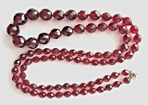 Vtg Art Deco Rich Red Faceted Glass Bead Graduated Necklace 10k Clasp 34” J2-001 - Picture 1 of 6