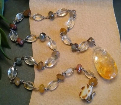 Collar CITRINO Cuentas Gotas, Cierre Madreperla Tallado, Cuentas de Piedra, Artesanal Foto 1 de 4