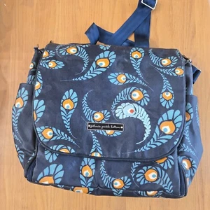 Petunia Pickle Bottom Boxy Rucksack Wickeltasche Pad blau Feder Blumen sauber - Bild 1 von 11
