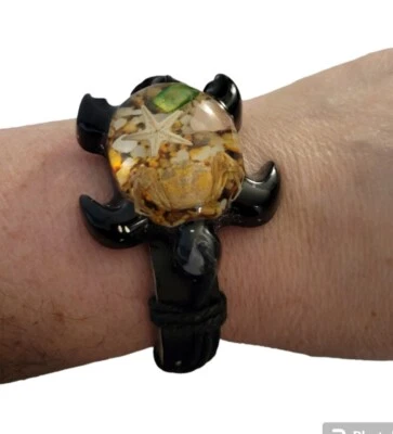 Pulsera Tortuga Lucite de Cuero Unisex Cierre Deslizante Negra Transparente Unisex Playa  Foto 1 de 4