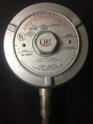 UE HAZARDOUS LOCATION THERMOSTAT,20-250',TYPE E110A,MODEL 12805,PROBE INCLUDED - Image 1 of 3
