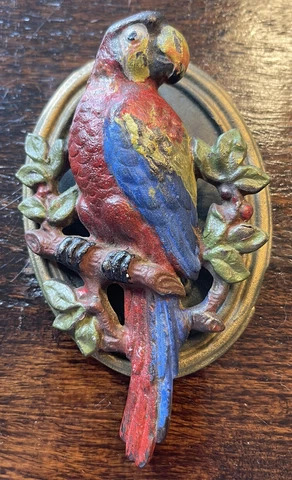 Vintage/Antique Hubley Cast Iron 4x3” Macaw Parrot Door Knocker, 1920-1930s Cover