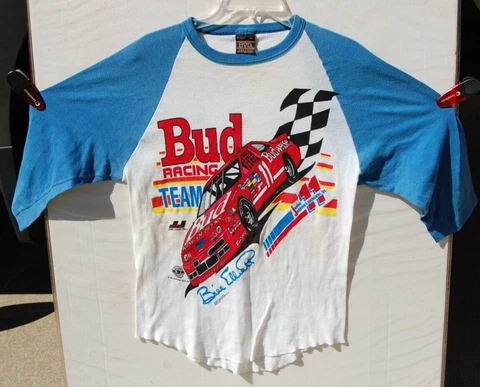 Bill Elliott sponsors R&M Sports-Youth Large White T-shirt-Vintage 1992 NASCAR Cover