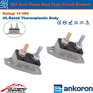 2x 50A AMP 12V Circuit Breaker Stud Type Fuse Automatic Auto Reset Ankoron - Picture 1 of 7