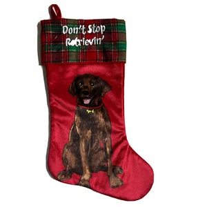 Medias de Navidad ASPCA Chocolate Lab Labrador Retriever Terciopelo Satinado Rojo - Imagen 1 de 5