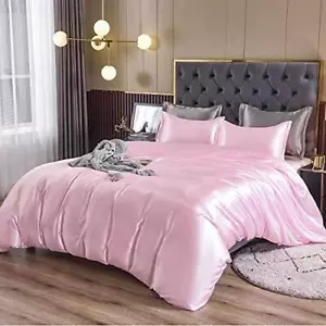 HOdo Home Satin Duvet Cover Queen Size, 3 Piece Silk Like Comforter Cover, Ultra - Picture 1 of 8
