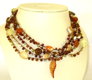 18" Brown Multi-Strand Knitted Necklace - Picture 1 of 7