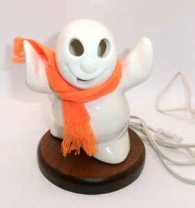 Vtg McCoy Pottery Ghost Arms Up on Wood Base with Orange Light & Scarf Halloween - Picture 1 of 15
