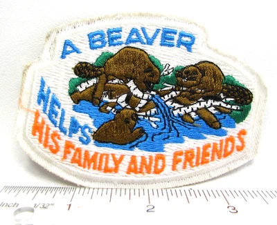 Vintage A Beaver Helps His Family and Friends Jacket Patch Building Dam Nature - Image 1 of 3