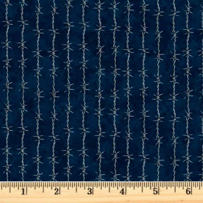 Running Wild Navy Barbed Wire 30630 N Cotton Fabric By the half yard - Image 1 of 2