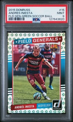 2015 DONRUSS FIELD GENERALS GREEN SOCCER BALL #15 ANDRES INIESTA 6/25 PSA 9 - Image 1 of 2