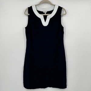 Talbots Navy Blue White V Neck Sleeveless Shift Dress Womens Size Medium - Picture 1 of 11