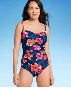 Lands' End Women's UPF 50 Full Coverage Tummy Control Floral Print One Piece 2X - Picture 1 of 5