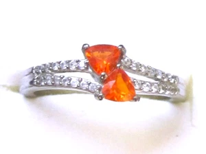 Mexican Fire Opal & Zircon Ring / size 9 / 925 Sterling Silver / 0.55ct - Picture 1 of 5