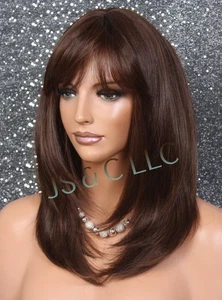 Human Hair blend Heat OK Full Wig Straight Bang Caramel Blonde mix LP 4-27-30 - Picture 1 of 15