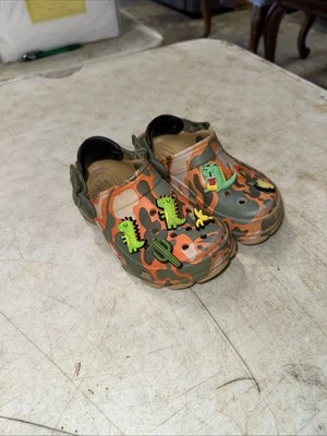 Crocs Clogs Kids Orange Camo Rubber Slip-On Straps Lightweight Casual Kids C11 - Image 1 of 4