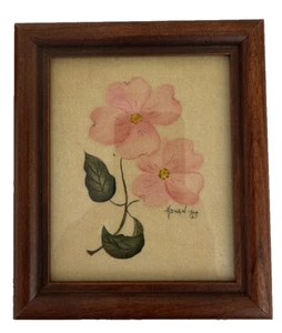 Sandy Honan Theorem Painting 1980s Stencil Folk Art Floral Dogwood Framed 6x5 - Picture 1 of 3