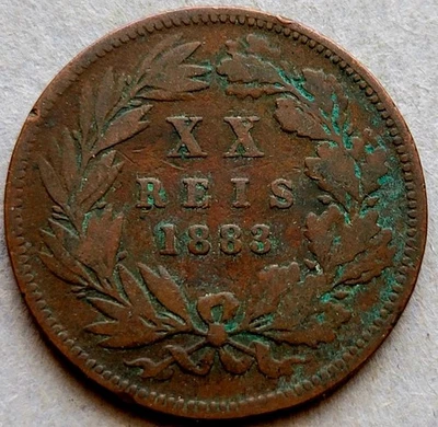 Portugal 20 Veinte XX 1883 Reis Moneda Extranjera Mundial Bronce Foto 1 de 2