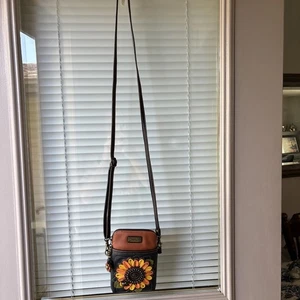 Mini Bandolera Chala Deslumbrada Imitación Cuero Marrón Girasol Nueva Sin Etiquetas - Imagen 1 de 10