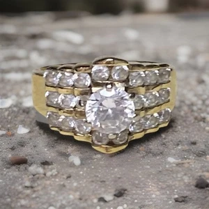 Vintage Sterling Gold Vermeil CZ Ring Size 8 Signed KL - Picture 1 of 5