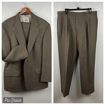 Traje Lands End Hombre Marrón 100% Lana 44R Pantalones 36 Foto 1 de 4