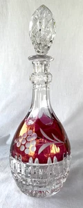 RUBY RED..CUT TO CLEAR..GLASS..DECANTER..W/ STOPPER - Picture 1 of 3