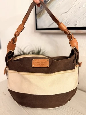Kate Spade New York Purse Hobo Shoulder Bag Canvas Leather Trim - Needs Cleaning - Image 1 of 4